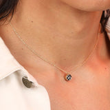 Delicate bronze necklace with checkerboard inlay stone
