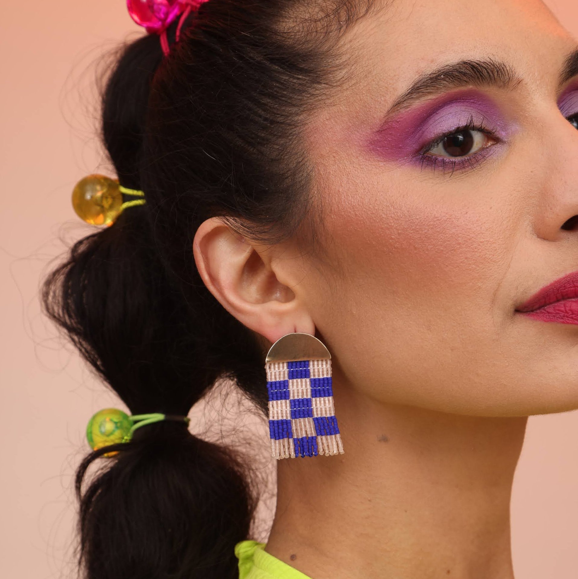 Small Checkerboard Beaded Earrings (4 Colorways)