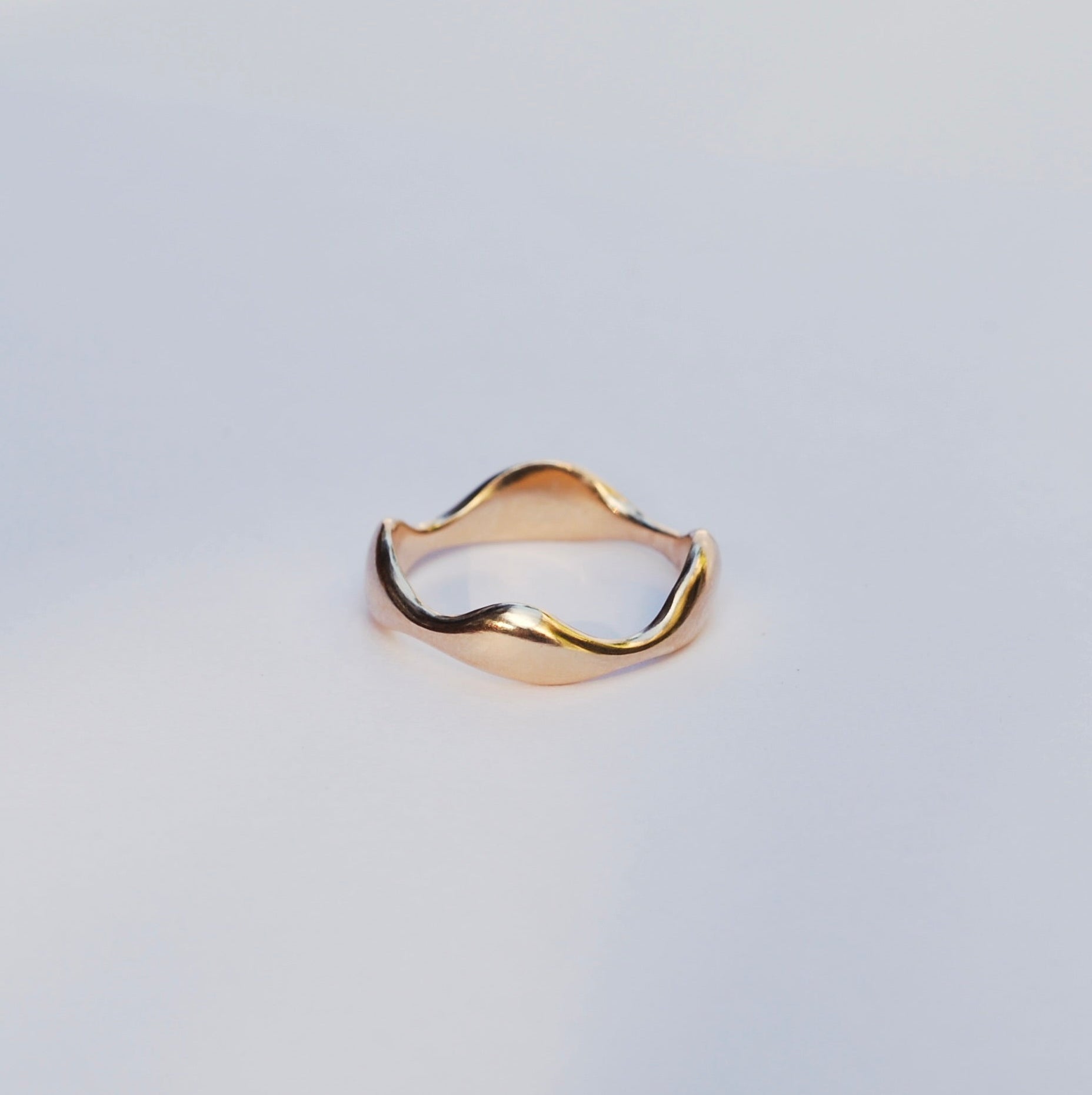 Hand Carved 14k Yellow Gold Wavy Ring - Size 6 - One of a Kind