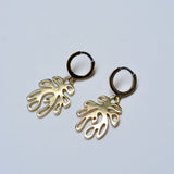 Bronze leaf shaped earrings with huggie hoops