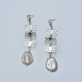 Sterling silver dangle earrings with kelp shaped charms and organic pearls