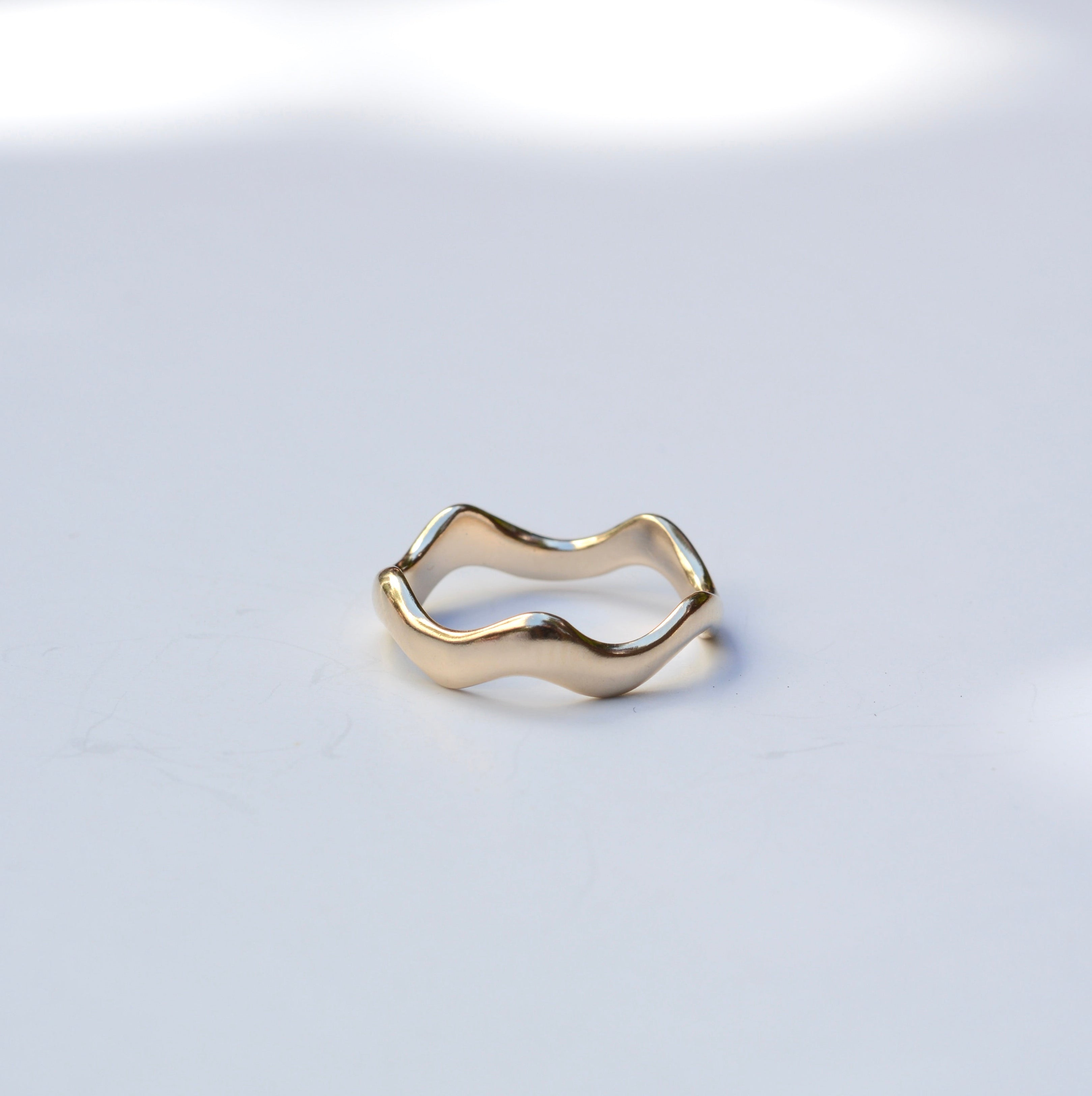 Hand Carved 14k Yellow Gold Wavy Ring - Size 6.25