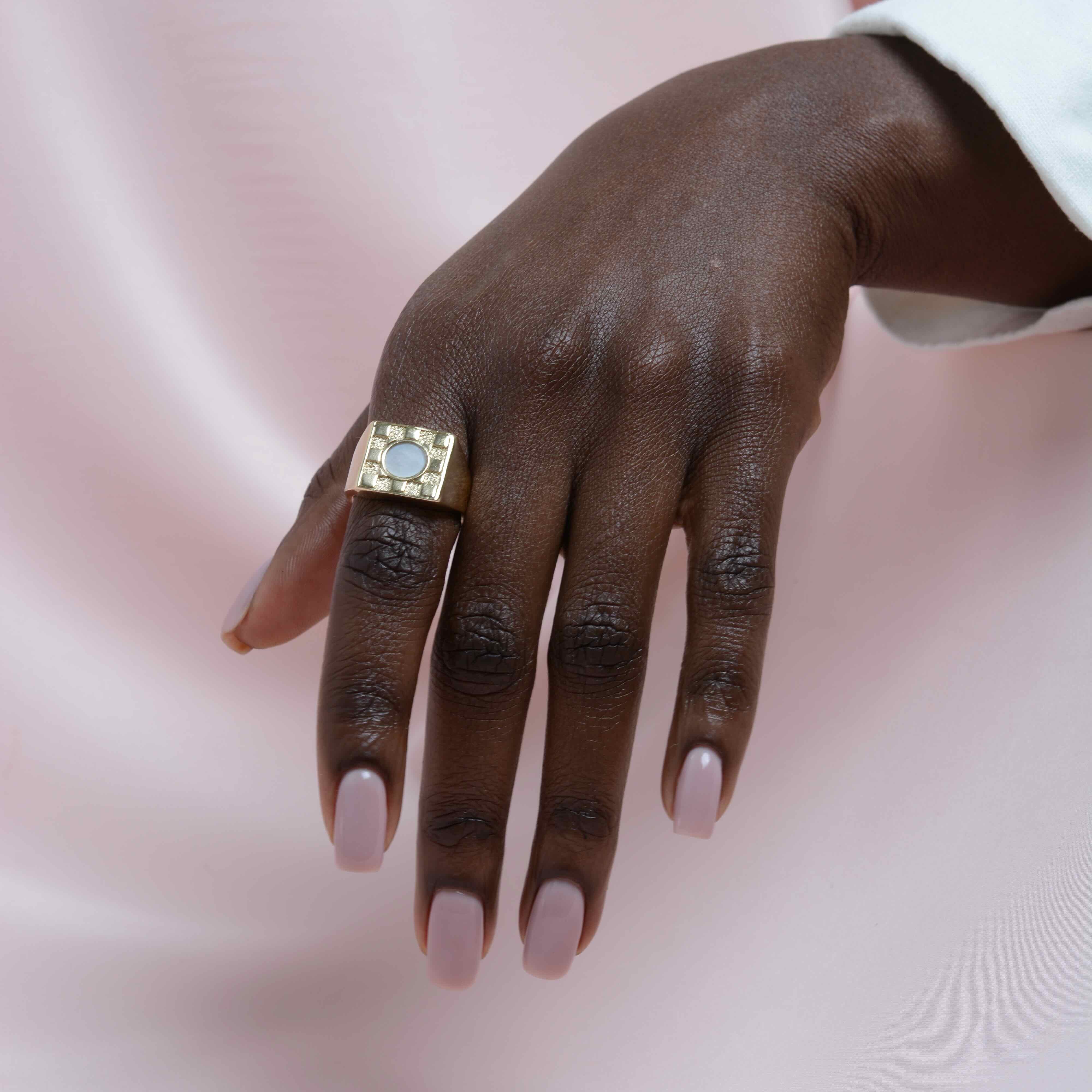 Square Checkerboard Inlay Ring