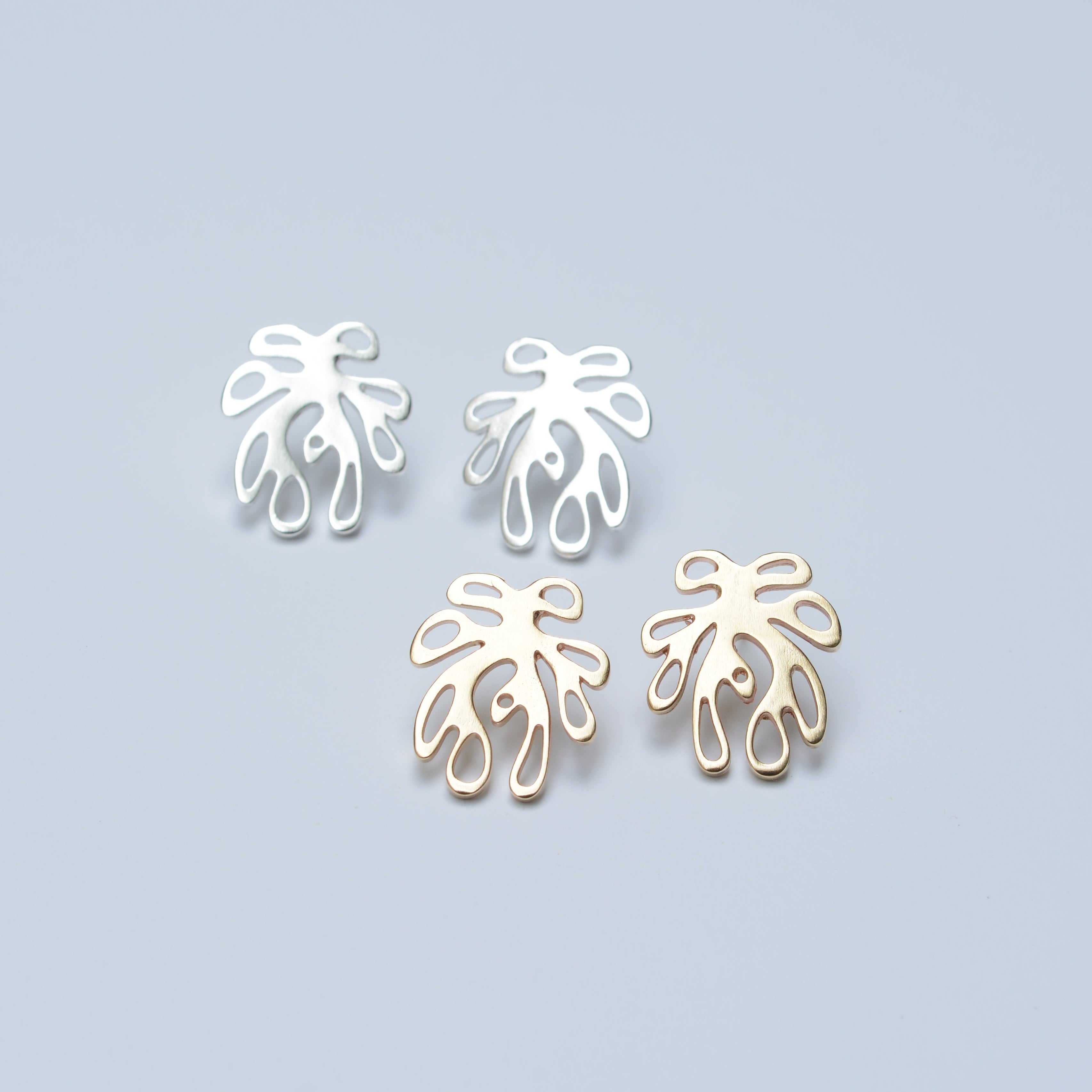 Bronze and silver coral shaped post earrings