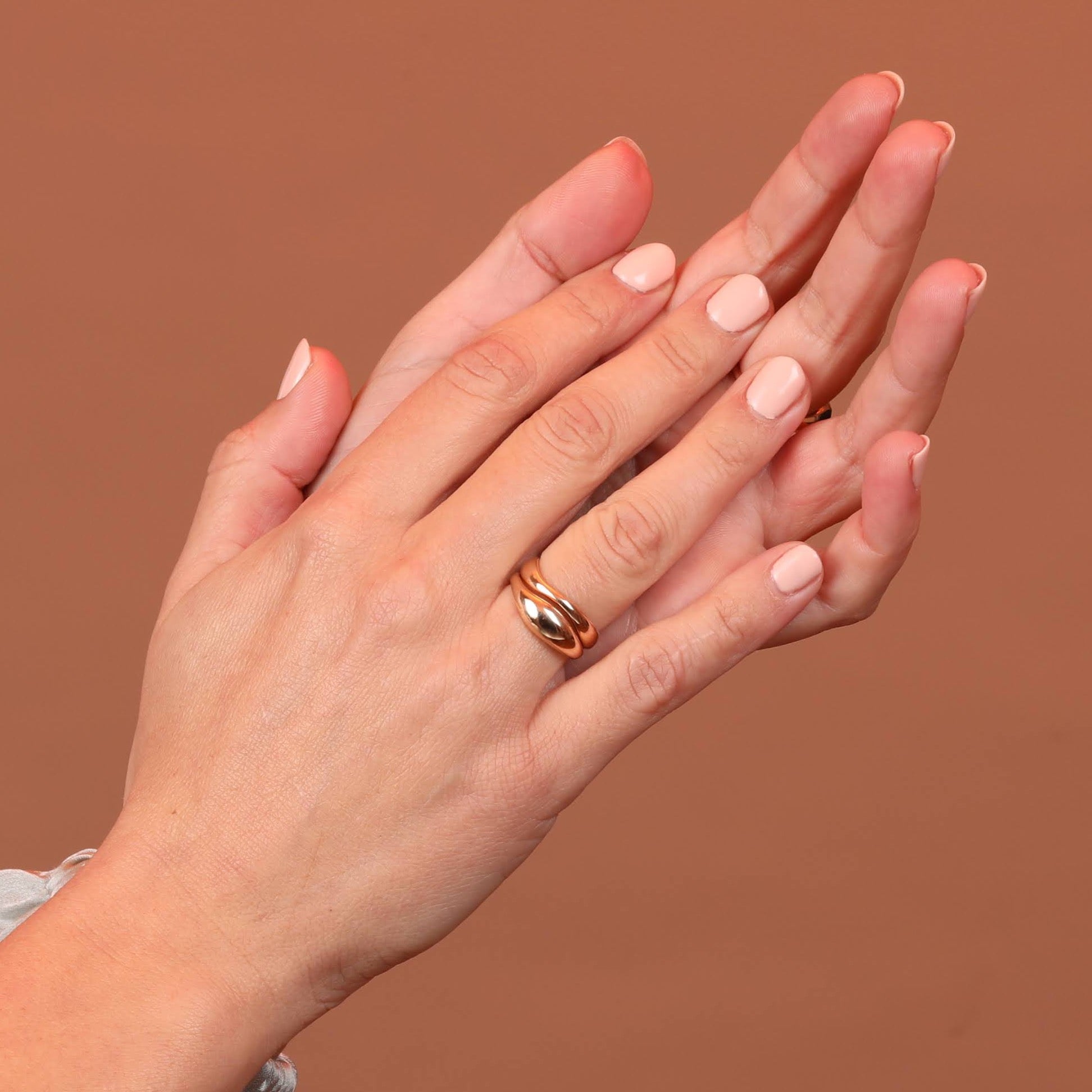 Thick Gold Wavy Ring Pair, Size 6