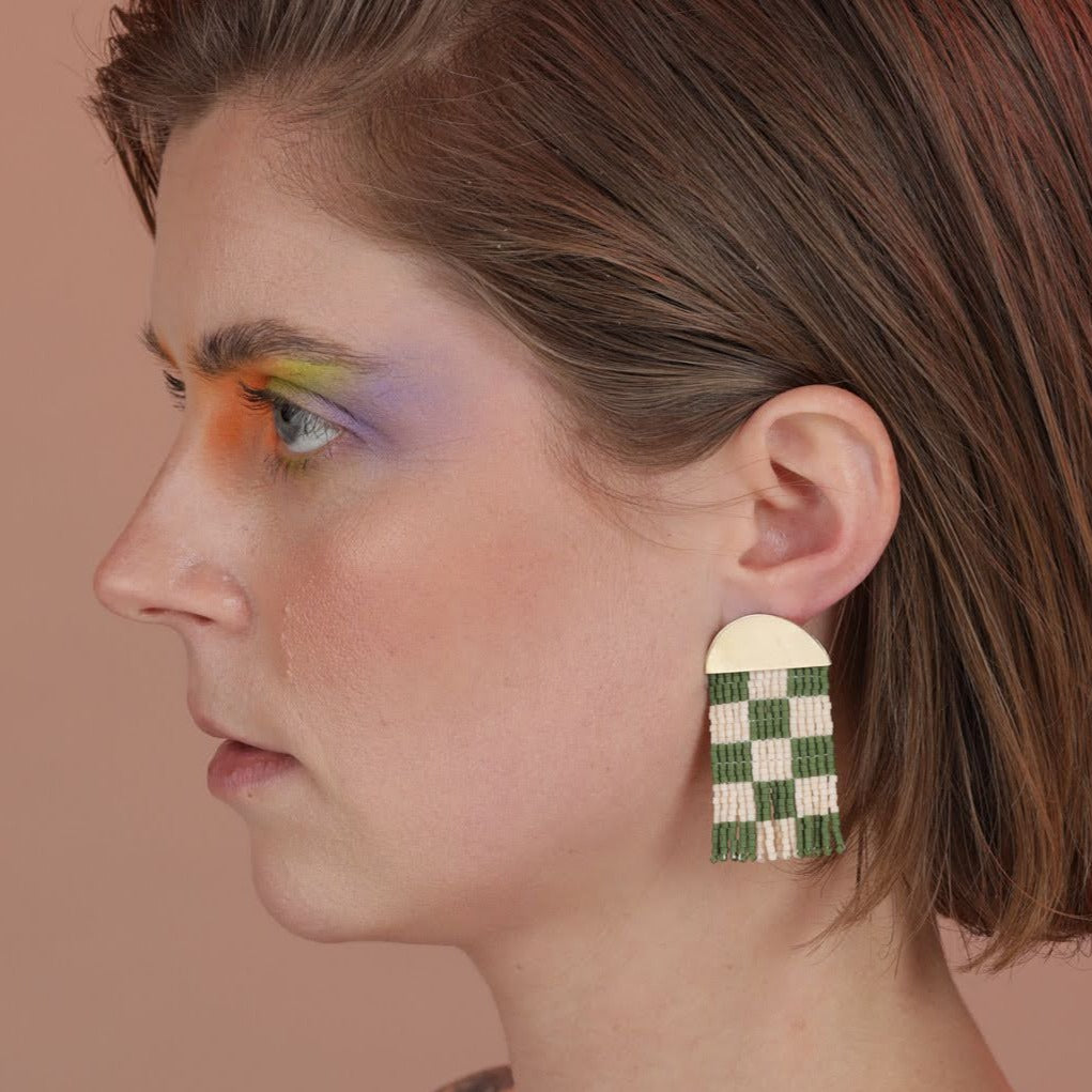 Small Checkerboard Beaded Earrings (4 Colorways)