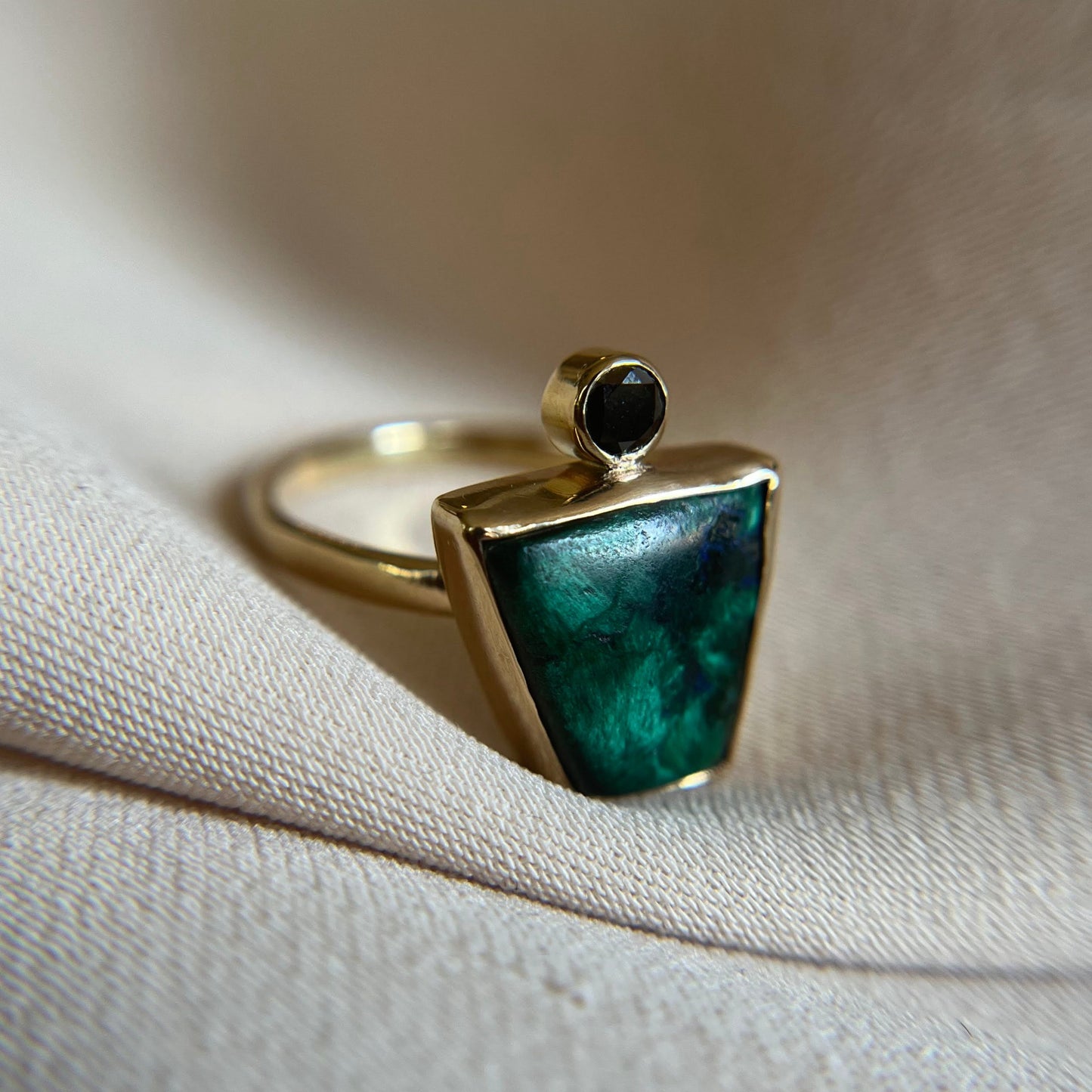 Malachite & Black Diamond Ring