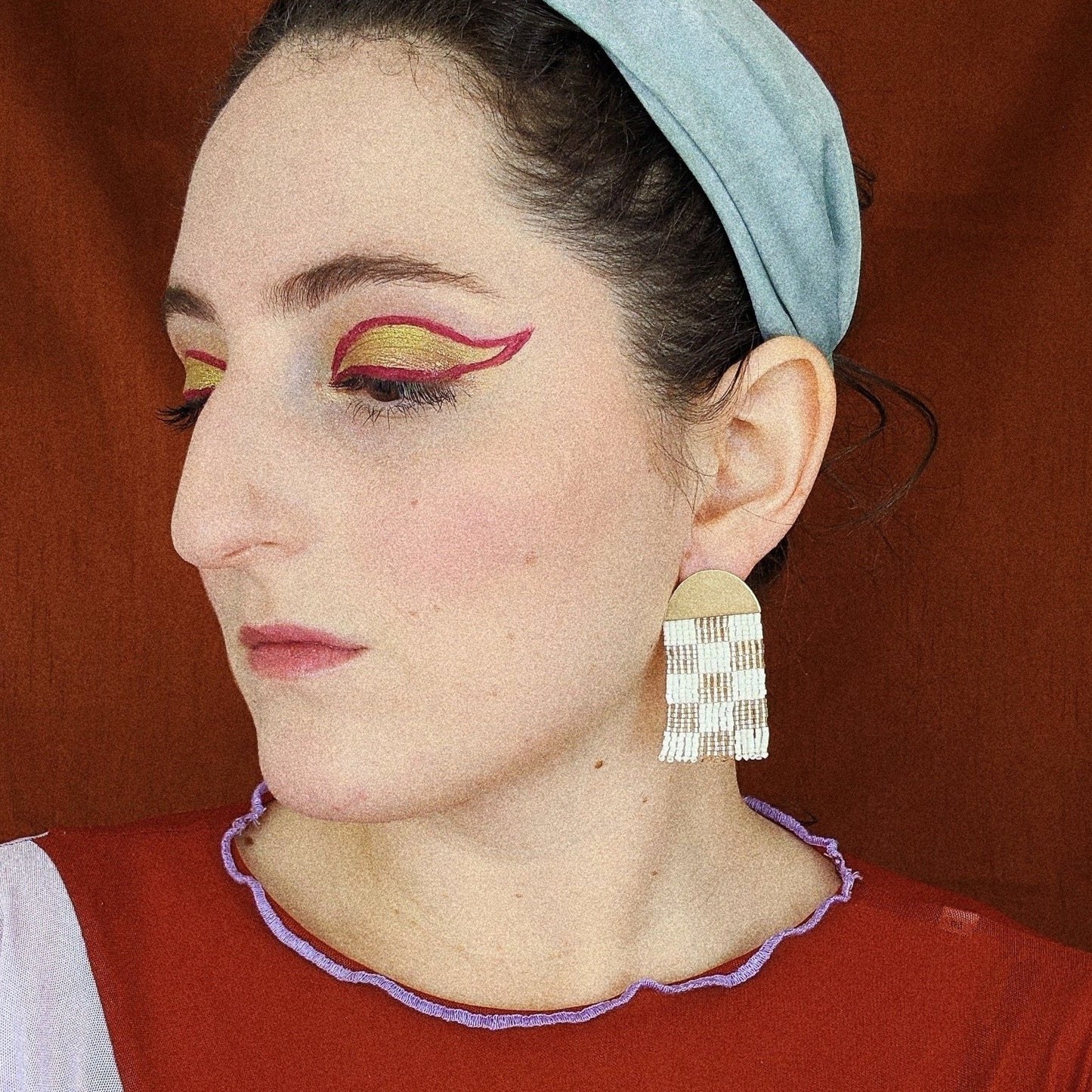 Small Checkerboard Beaded Earrings (4 Colorways)
