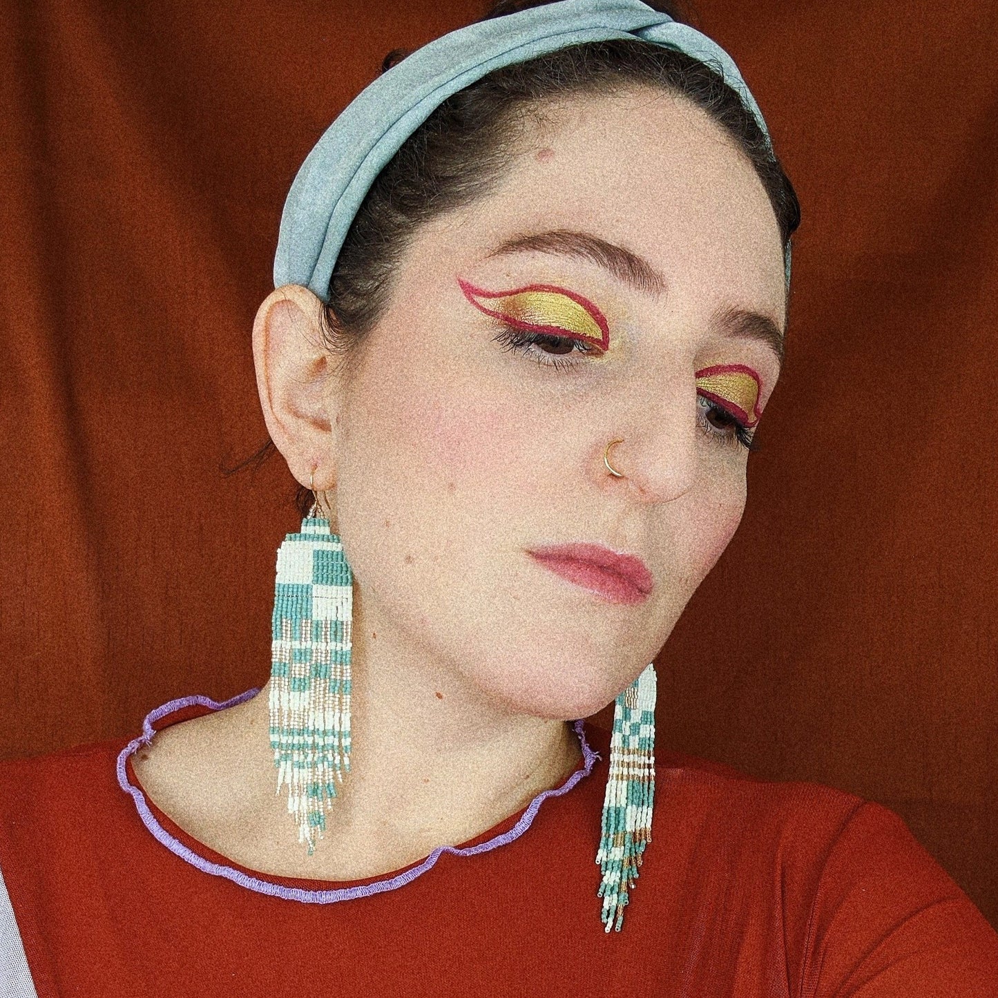Large Checkerboard Beaded Earrings (3 Colorways)